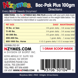 Nzymes Bac-Pak Plus Probiotic * Digestive Enzymes - 100 Gram Directions for Use