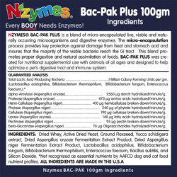 Nzymes Bac-Pak Plus Probiotic & Digestive Enzymes - 100 Gram Ingredients